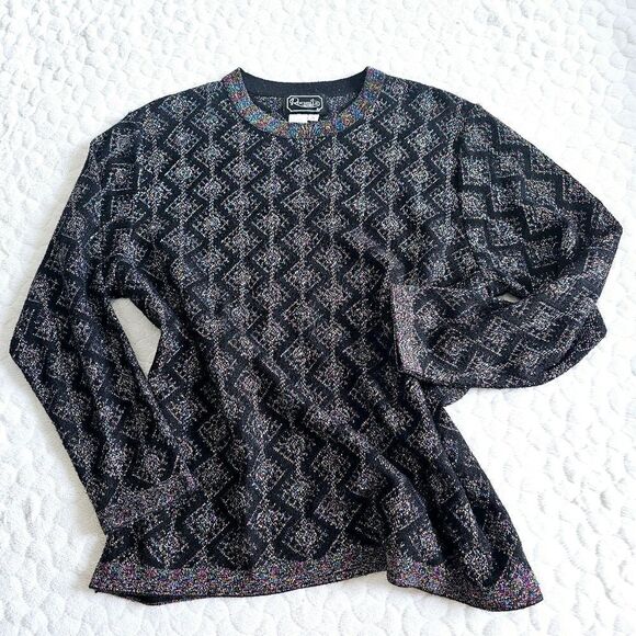 Vintage jumper sweater lightweight black rainbow thread 80s 90s - Picture 9 of 9